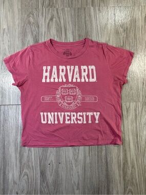 Harvard University Juniors Pink Cropped Boxy Graphic T Shirt, Size Medium